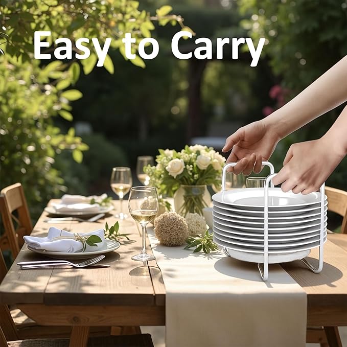 Dish Rack for Kitchen Countertop Organizer - Bamboo Plate Organizer for Cabinet Space Saver, Adjustable Stainless Steel 304 Plate and Bowl Holder with Portable Handle for Drawer Cupboard Shelf RV
