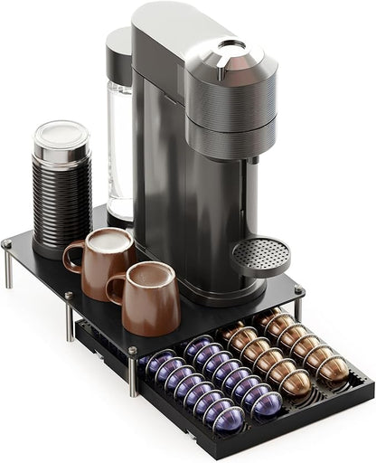 SpaceAid Bamboo Coffee Pod Holder Drawer Storage Compatible with Nespresso Vertuo Capsules, Coffee Station Accessories Holder Organizer Tray Compatible with 40 Big or 56 Small Pods, Black