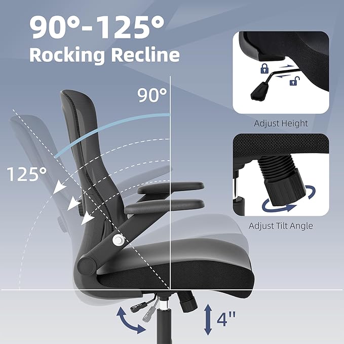 ralex-chair Office Chair Ergonomic with Adjustable Lumbar Support,Desk Chair with Mesh Back& PU Leather Seat,Computer Chair with 3D Flip-up Armrest, Comfortable for Office, Gaming,Home