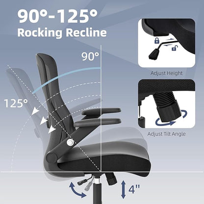 ralex-chair Office Chair Ergonomic with Adjustable Lumbar Support,Desk Chair with Mesh Back& PU Leather Seat,Computer Chair with 3D Flip-up Armrest, Comfortable for Office, Gaming,Home