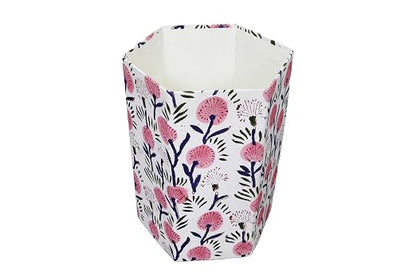 3.3 Gallon Cotton Hand Block Printed Paper Waste Basket |Small Decorative Trash Can for Housewarming Gifts in Living Room, Bedroom, Bathroom | Eco-Friendly, Plastic-Free (1, White Pink FLOWAR)