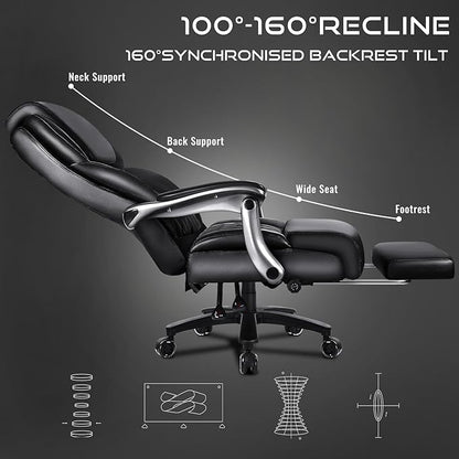 VITESSE Big and Tall Office Chair with Footrest and Lifting Headrest,Leather Chair for Heavy People,Executive Office Chair,Adjustable Lumber Support 600LBS
