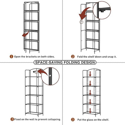 Crofy No Assembly Folding Bookshelf for Living Room, 5 Tier Black Collapsible Book Shelf for Home Office, Portable Bookcase Storage Organizer