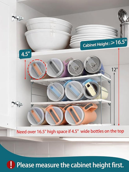 Upgraded Large Expandable Water Bottle Organizer Designed for 40 oz Stanley, Owala & Yeti Tumblers, Adjustable Storage Rack for Travel Mug Cabinet, Pantry, and Kitchen Organizer, Fits 20/30 oz Bottles