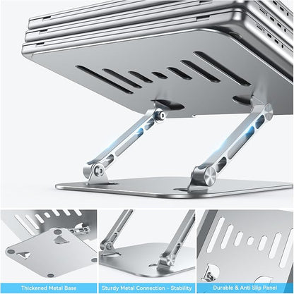 K&ZZ Sturdy and Portable Laptop Stand for Desk, Height Adjustable Riser with Ventilated Cooling, Foldable, Fits All Laptops up to 17.3 Inch, Silver