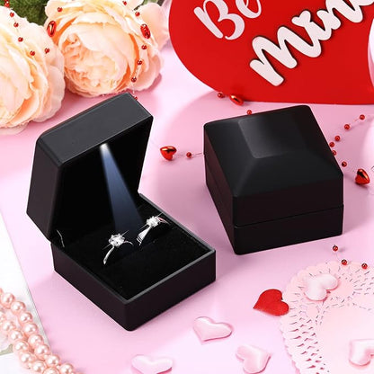 Yinkin 12 Pcs Black Velvet Jewelry Boxes LED Light Display Ring Necklace Bracelet Chain Gift Box Bulk Wedding Proposal Anniversary(Ring Box,Square)