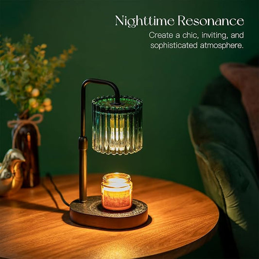 Candeldo Candle Warmer Lamp with Timer: Emerald Green Candle Warming Lamp with 2 Bulbs Height Adjustable Wax Melt Dimmable Bedroom Decor for Women