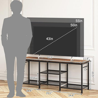 YGEOMER TV Stand for TVs Up to 50 Inch, Entertainment Center for Living Room, Bedroom, Rustic Brown