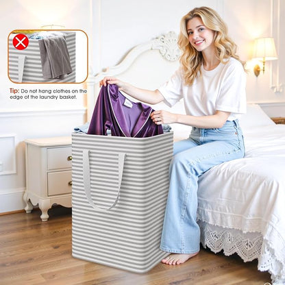 3 Pack Laundry Basket 75L Each, Waterproof & Freestanding Large Laundry Hamper, Collapsible Clothes Hampers with Easy Carry Handles in Bedroom Bathroom, College Dorm(225L Total, Gray)