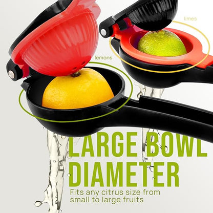 Zulay Kitchen Metal 2-in-1 Lemon Squeezer - Sturdy Max Extraction Hand Juicer Lemon Squeezer Gets Every Last Drop - Easy to Clean Manual Citrus Juicer - Easy-Use Lemon Juicer Squeezer - Black/Red
