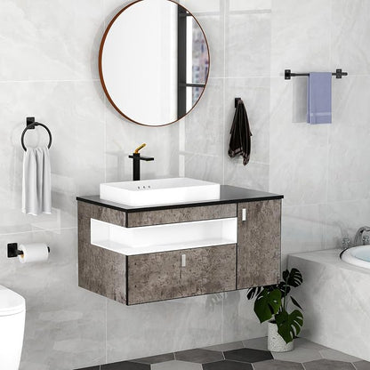 KLJKPA Matte Black Bathroom Accessories Set, 4 Pieces Bathroom Hardware Set, 16 inch Towel Bar, Towel Racks for Bathroom, Robe Towel Hooks, Toilet Paper Holder Wall Mounted