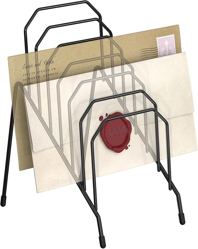 Incline Desk Magazine Folder Holder, Metal Sorter Desk File Organizer with 6-Section Vertical Compartments Rack File Organizer for Office, Home, School