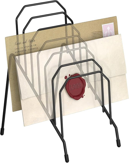 Incline Desk Magazine Folder Holder, Metal Sorter Desk File Organizer with 6-Section Vertical Compartments Rack File Organizer for Office, Home, School