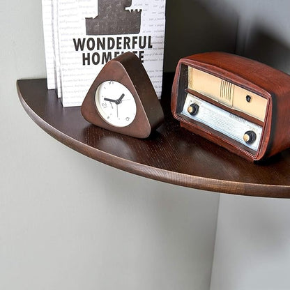 Conamily Corner Shelf, Solid Oak Wood Floating Corner Shelf Wall Mount Round End Floating Speaker with Wire Hole for Small Plant Photo for Bedroom Kitchen, Living Room Walnut
