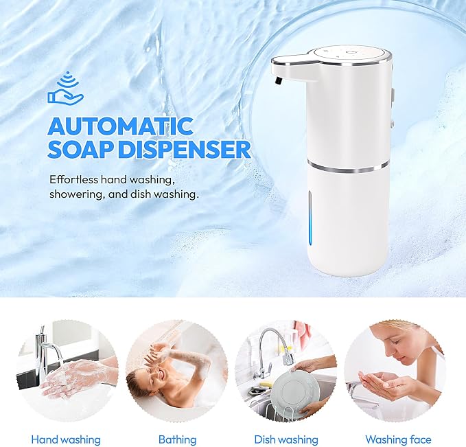 2 Pack Automatic Soap Dispenser Touchless,Liquid Hand Soap Dispenser 12.8oz Electric Wall Mounted Smart for Bathroom and Kitchen Dish Soap，Easy for Toddlers(White)