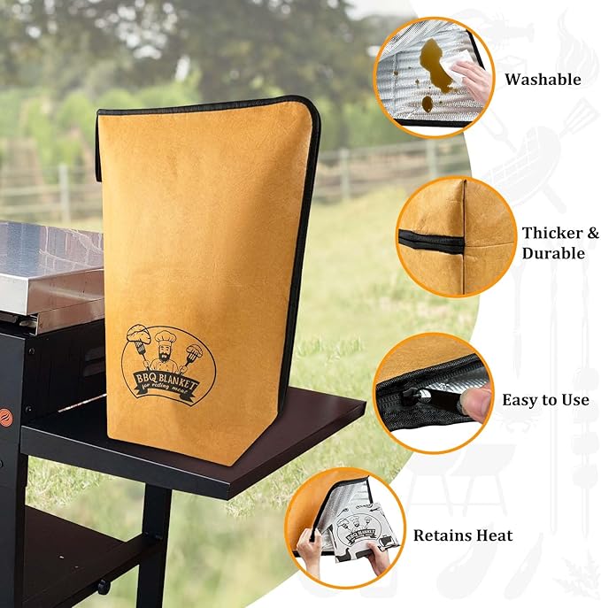 Valentines Day Gifts 21-Inch BBQ Blanket for Resting Meat - Insulated Brisket Bag for Smoker & Grill Accessories | 5-Layer Thermal Resting Bag for Super Bowl, Parties (Brown-with Paper)