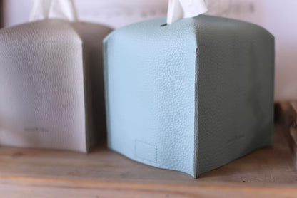 Tissue Box Cover Holder, Square with Bottom Belt by Carrot's Den - PU Leather Decorative Organizer for Tabletop, Bathroom, Car, Office | Pastel Gray