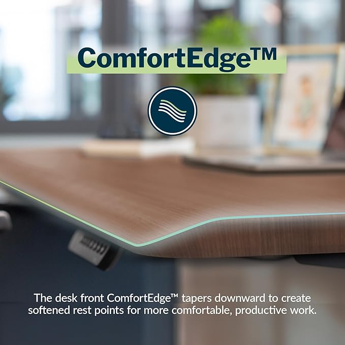 Vari ComfortEdge 72x30 Inch Adjustable Electric Standing Desk – Sit Stand VariDesk with Memory Presets, Sloped Edge, 180 LB Capacity + Tool-Free Assembly (Walnut/Black)