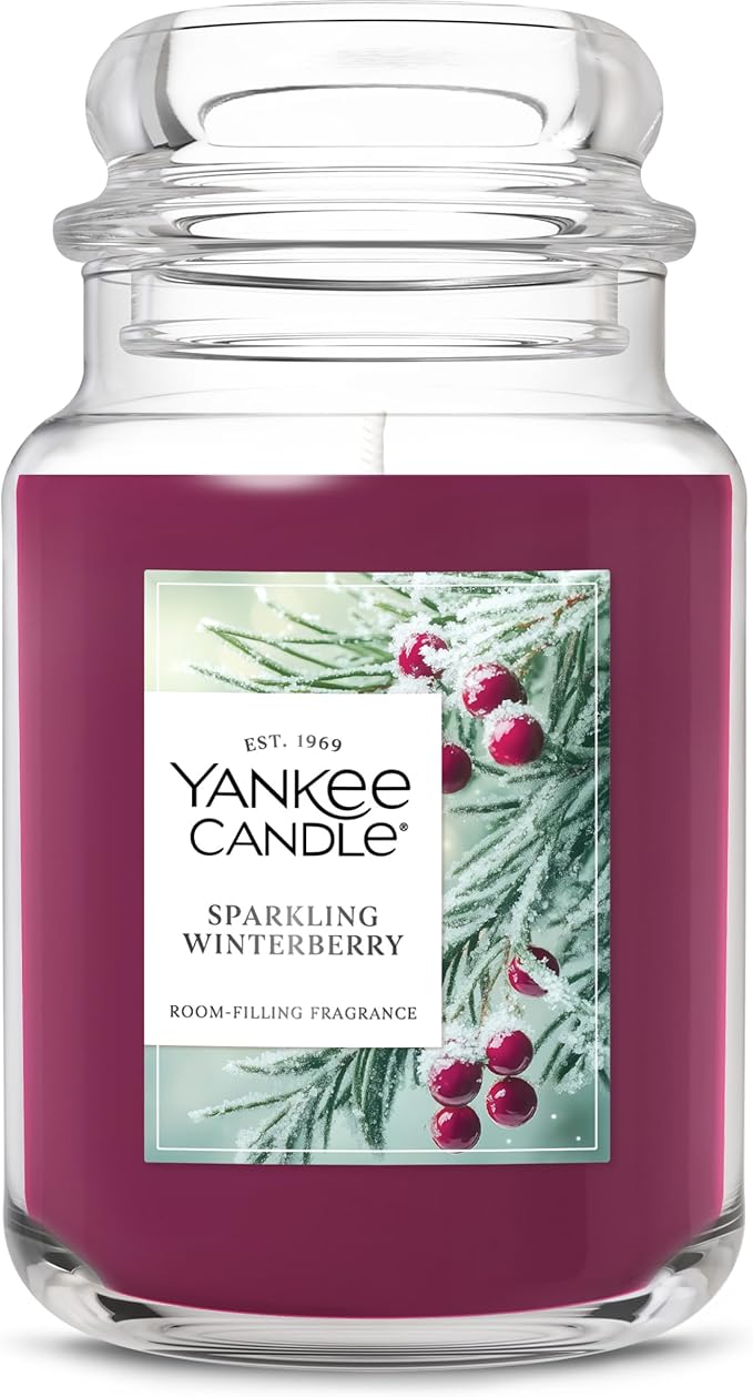 Yankee Candle Sparkling Winterberry, Holiday Scented Candle, 22oz Large Jar with up to 150 Hour Burn Time, Giftable, Holidays