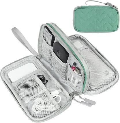 FYY Electronic Organizer, Travel Cable Organizer Bag Pouch Electronic Accessories Carry Case Portable Waterproof Double Layers All-in-One Storage Bag for Cable, Cord, Charger, Phone, Pattern Green (M)