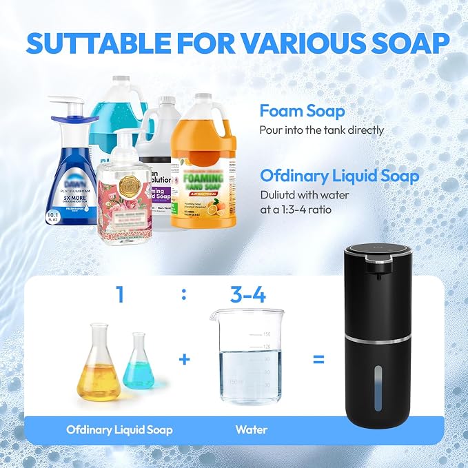 Automatic Foaming Soap Dispenser,Touchless Foam Soap Dispenser,12.8oz Rechargeable Wall Mounted Smart for Bathroom and Kitchen Dish Soap,Easy for Toddlers(Black)