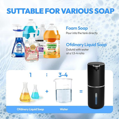 Automatic Foaming Soap Dispenser,Touchless Foam Soap Dispenser,12.8oz Rechargeable Wall Mounted Smart for Bathroom and Kitchen Dish Soap,Easy for Toddlers(Black)