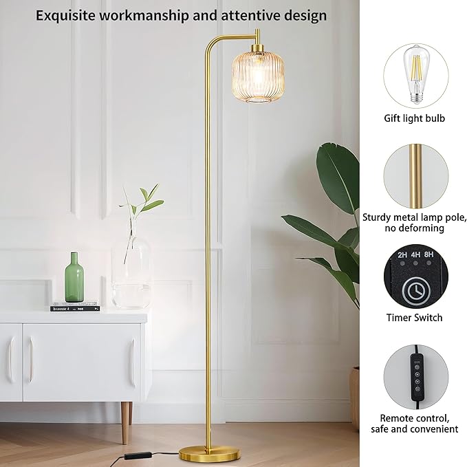 MAYNA Glass Floor lamp Living Room, Modern Vertical lamp, Remote Control Switch with Glass lampshade, 67-inch high lamp Suitable for Bedroom and Study (2700K LED Bulb Included)