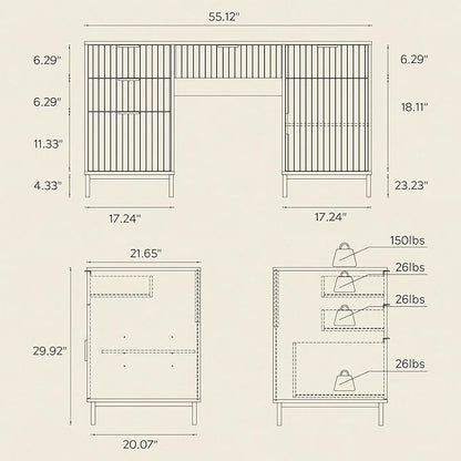 55" Large Fluted Executive Desk with File Drawer, Computer Desk with Storage and Charging Station, Modern Wooden Home Office Desk for Workspace, Writing, Study, Light Oak