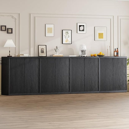 31” Sideboard Cabinet with Storage, Fluted Accent Cabinet with Adjustable Shelves, Modern Wood Credenza Cabinets with Pop-up Doors for Entryway Kitchen Living Room Hallway, Black 4pcs