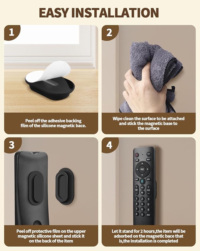 4 Pack Strong Magnetic Remote Control Holder, Self-Adhesive Silicone Remote Holder Wall Mount for TV, Fan, Air Conditioner Remote Control (Black+White)