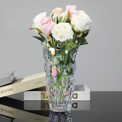CEMABT 9.5inch 3.4 lb Glass Vases for Flowers Unbreakable Thickened Morden vase for Tables Centerpieces,Colorful,Vintage and Clear Rose Large Flower vases for Bouquet Unique Gifts（Colorful）