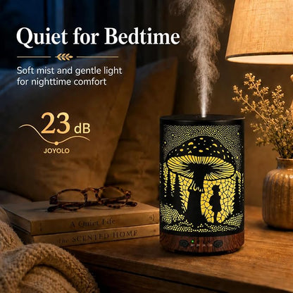 Essential Oil Diffuser 120ML Metal Aromatherapy Diffuser with Timer, Cool Mist Humidifier with Auto Shut-Off & 7 Color Lights for Home Office Spa (Mushroom Girl)