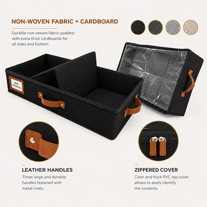 HOMELUX THEORY 2pc Under Bed Storage Containers, Bedroom Under the Bed Drawer Storage Organizer with Bins and Lids, Large Underbed Clothes Storage Box Ideal for Blanket, Fabric, & Shoes (Black)