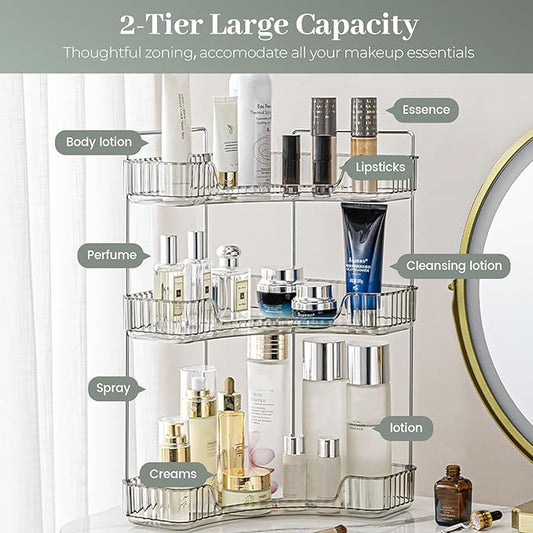 Aveniee Corner Bathroom Counter Organizer, Bathroom Countertop Shelf Makeup Organizer for Vanity Perfume Tray for Corner Storage (3 Tiers, Grey)