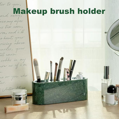 BCS Toothbrush Holder for Bathrooms, 4 Slots Marble Toothbrush and Toothpaste Holder Stand Bathroom Organizer Countertop for Electric Toothbrush, Floss, Razor, Comb - Italy Green