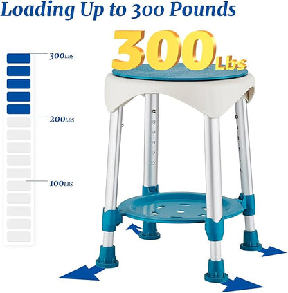 Shower Chair Stool for Inside Shower, Small Corner Plastic Stool for Shower 300 Lb,360° Swivel Bath Shower Seat for Seniors Adults Sitting, Adjustable Bathtub Stool with Storage Tray (Green)