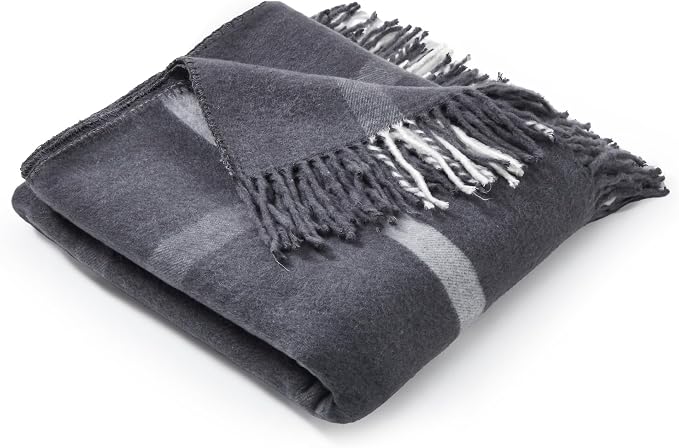 Arus Acrylic Highlands Collection Queen Size Tartan Plaid Design Throw Blanket Gray Plaid, 60x80 inches