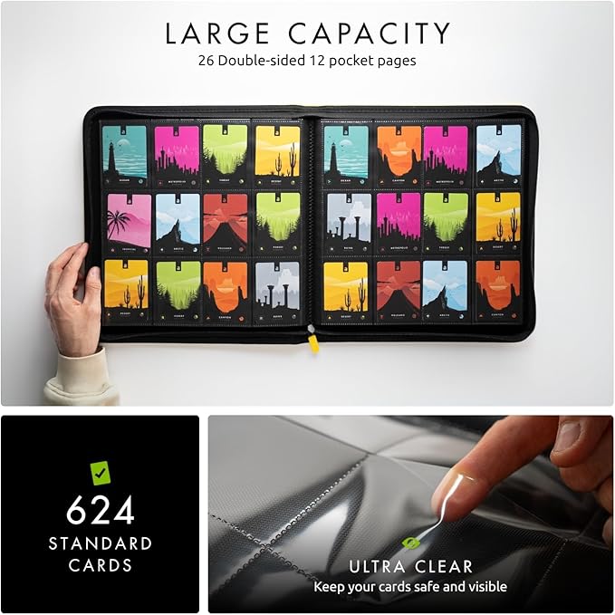 Vault X 12 XL Pocket Zip Binder, 624 Cards, Exo-Tec Material, 26 Side-Loading Pages (Yellow)