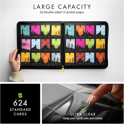 Vault X 12 XL Pocket Zip Binder, 624 Cards, Exo-Tec Material, 26 Side-Loading Pages (Yellow)