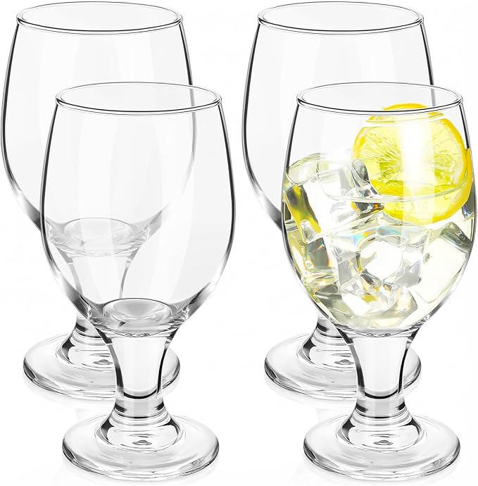 Patelai Set of 4 Clear Glasses 13.5 oz Water Goblet Glass Stemmed Water Glasses for Juice Wine Beer Tea Milk Cold Beverages Drinks Dishwasher Safe