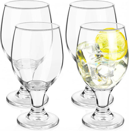 Patelai Set of 4 Clear Glasses 13.5 oz Water Goblet Glass Stemmed Water Glasses for Juice Wine Beer Tea Milk Cold Beverages Drinks Dishwasher Safe