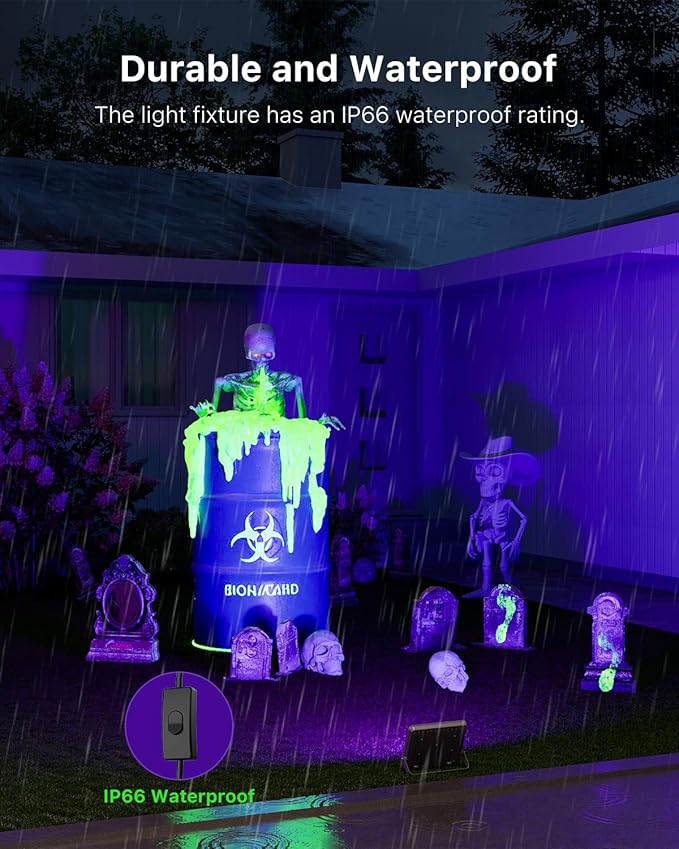 4 Pack 50W Blacklight Flood Lights Wired 120V IP66 Waterproof UV Led Black Lights for Fluorescent Decor, 3D Resin Prints, Uranium Glass, Ultraviolet Poster, Purple Ambiance Lighting for Glow Party
