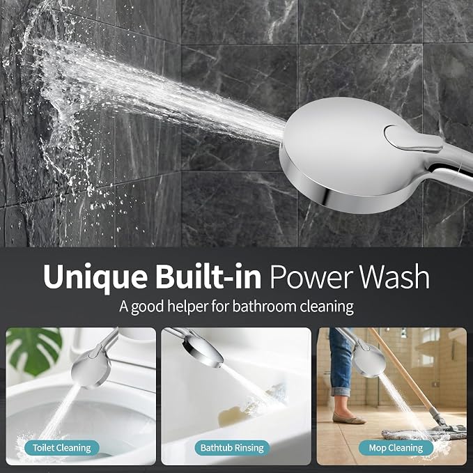 SR SUN RISE NSF Certified Filtered Shower Head with Handheld for Hard Water to Remove Chlorine High Pressure 9-Spray Setting (with Power Wash) Anti-Clog Nozzles (1 Filter, Chrome Silver)