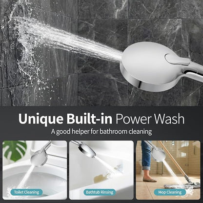 SR SUN RISE NSF Certified Filtered Shower Head with Handheld for Hard Water to Remove Chlorine High Pressure 9-Spray Setting (with Power Wash) Anti-Clog Nozzles (1 Filter, Chrome Silver)