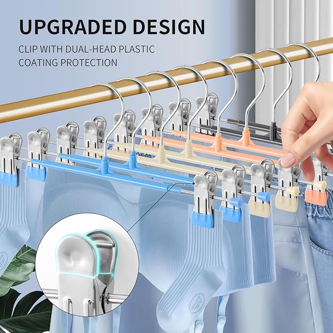 20PACK 14Inch Pants Hangers with Clips Adjustable Skirt Hangers for Women Metal Non-Slip Trousers Hanger Heavy Duty Space Saving Clothes Hanger for Shorts,Jeans,Sky Blue