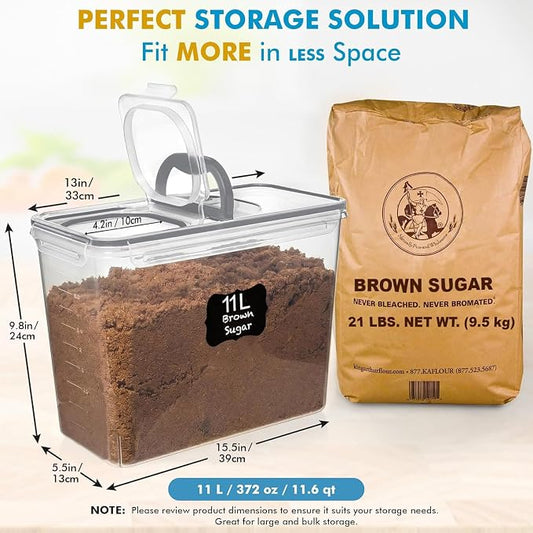 Shazo 2 PC (11L | 372 oz) Flour Sugar Storage Containers with Spout Lid & Easy Carry Handle - BPA Free Extra Large Airtight Food Storage Containers with Lids - Rice Canisters Sets for Kitchen & Pantry