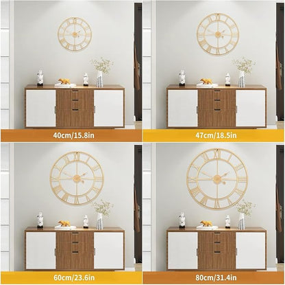 Vintage Retro Roman Numerals Metal Gold Large Wall Clock - 24 Inch Silent Non-Ticking Decorative, Battery Operated for Farmhouse, Kitchen, Bedroom