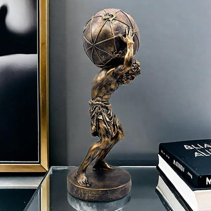 Bronze Greek Atlas Holding World Statue Large Sculpture Figurine Home Office Living Room Desktop Display Decor Decorative Decoration 16.5 Inch