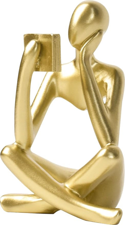 LINZHEN Style-B Gold, Creative Abstract Thinker Bookend for Home Aesthetic, Study, and Wine Cabinet – Stylish Shelf Decor Accent and Thoughtful Gift for Living Room, Bar, or Coffee Shop