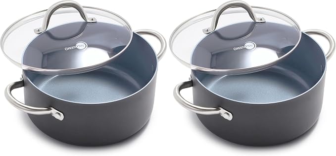 GreenPan Lima Hard Anodized 5QT Stock Pot with Lid, Healthy Ceramic Nonstick, PFOA PFAS-Free Nontoxic Pots and Pans, Oven & Broiler Safe Cookware, Stainless Steel Handles, Grayy (Pack of 2)